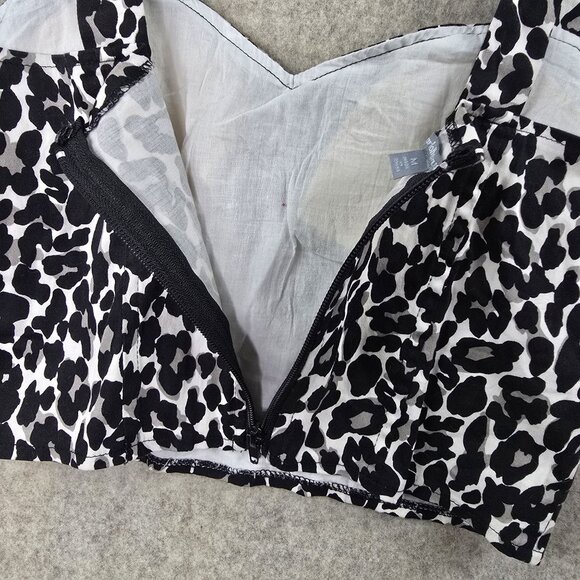 Black & White Leopard Print Womens Crop Top Medium Cotton Blend Zipper Back - Picture 4 of 8